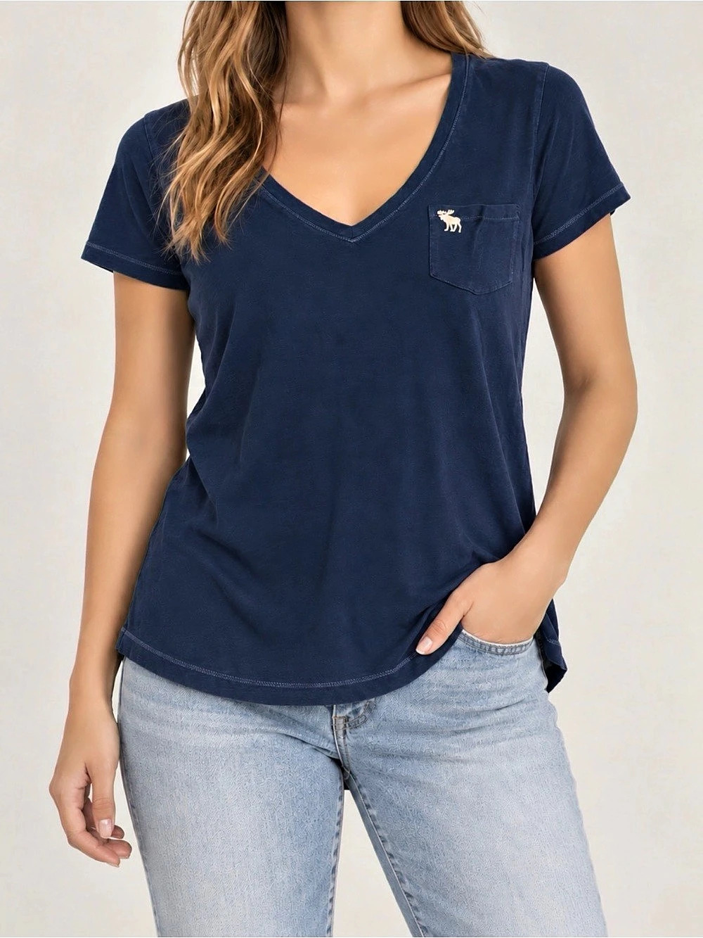 Abercrombie & Fitch V-Neck Pocket Tee Blue Medium